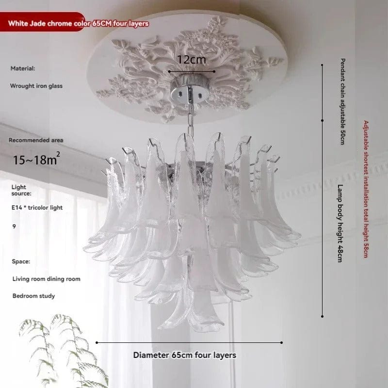 wrought iron and glass chandelier with polished chrome