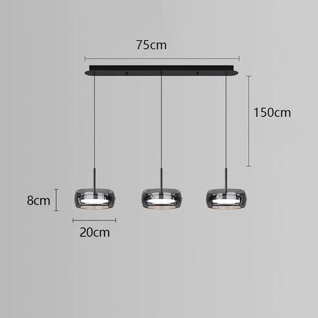 Glass pendant light side angle detail view