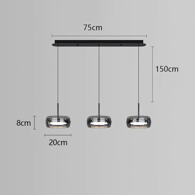 Glass pendant light side angle detail view