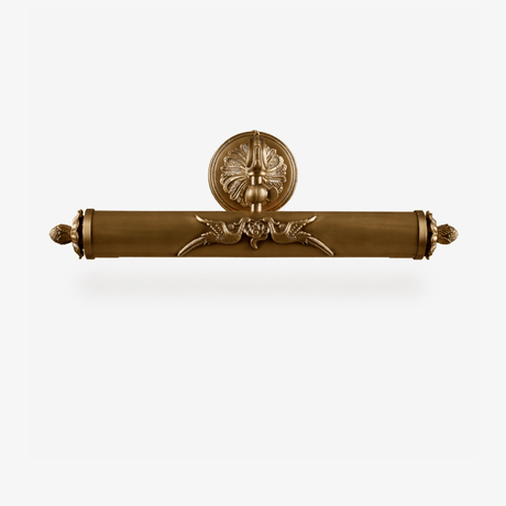 Scrolled brass bar with a cast round backplate and turned finials