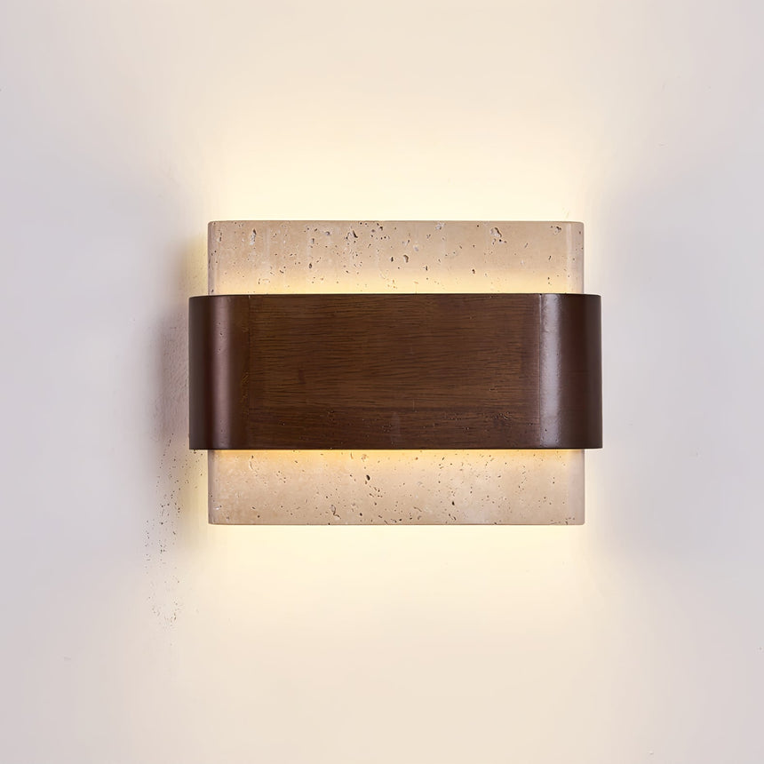 The block lit, warm light leaving above and below the walnut band