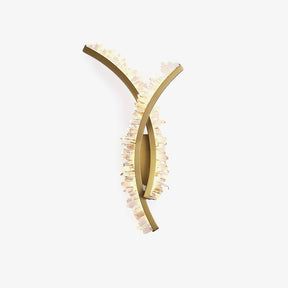 Two curved gold arms crossed in a Y, each fringed with clear crystal points