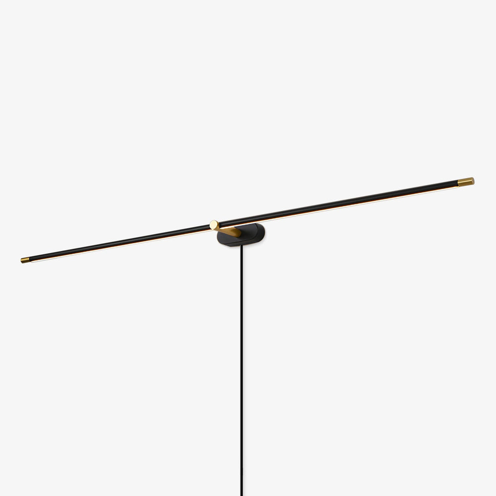A slim dark rod on a small round plate with the cord dropping straight down