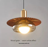 Close view of the ribbed walnut grain pattern on the upper disc