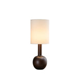 The walnut version of the lamp seen from the front, unlit