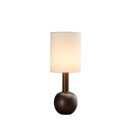 The walnut version of the lamp seen from the front, unlit