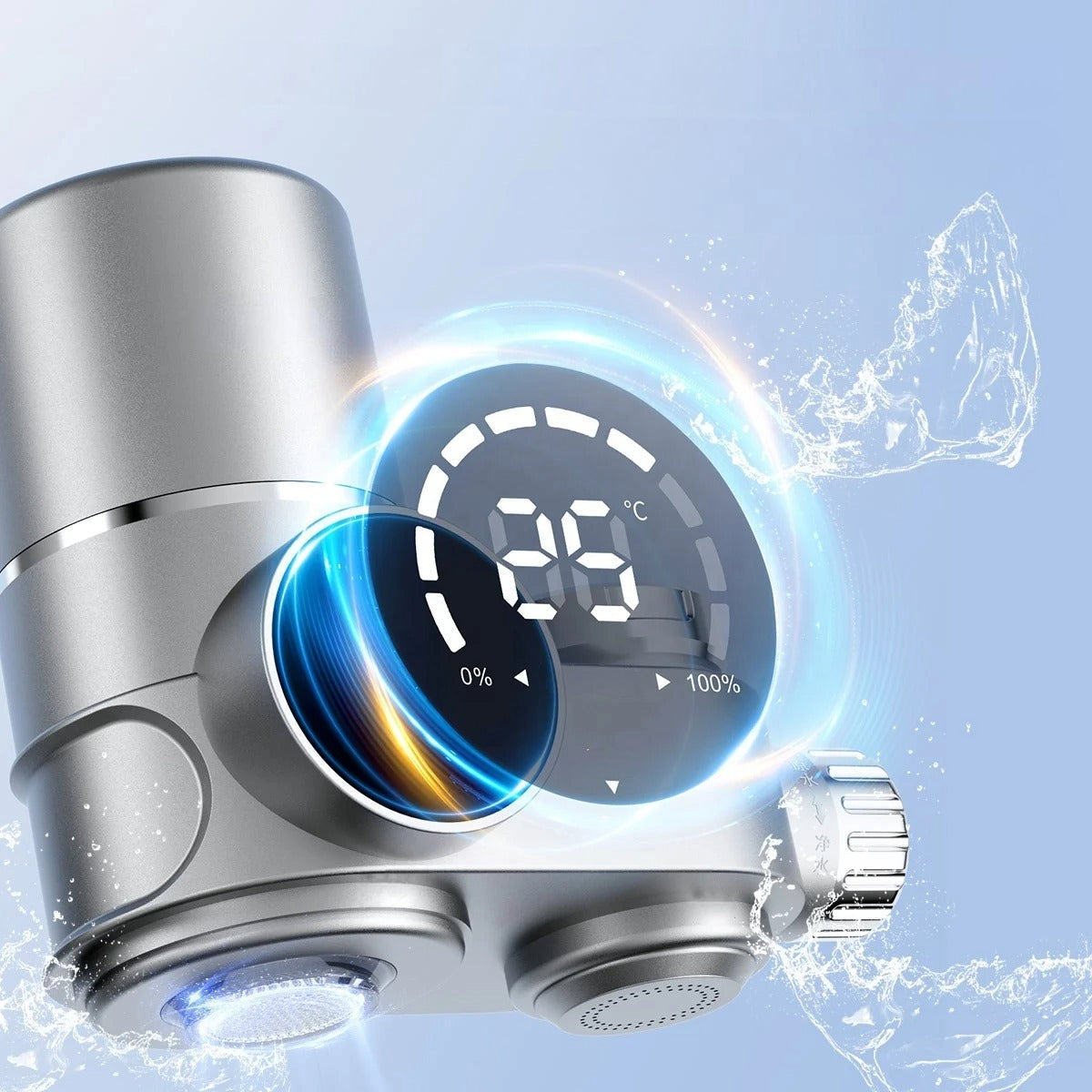 Led faucet water filter installed in a kitchen setting