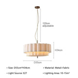 Dimension drawing of the 55 cm white drum pendant light, 34 cm tall on a 120 cm adjustable cord