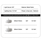 Specification card for the white drum pendant light, E27, metal and fabric, 10 to 15 square meters