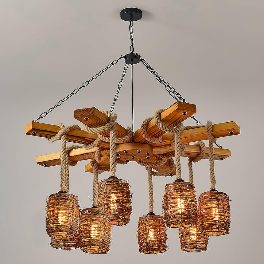 The eight shade version, shades hung at two levels under the crossed beams