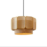Wicker hanging lamp in the second natural finish on a plain background