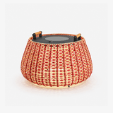 Wide woven lantern in red and natural cord with a gray solar lid