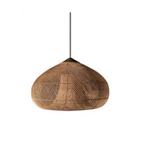 Coffee beige wicker deep dome shade photographed against white