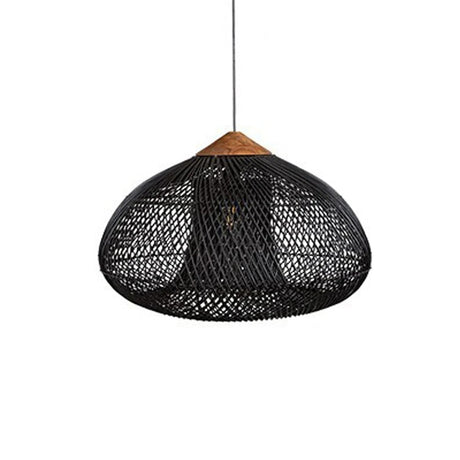 Black wicker deep dome shade photographed against white
