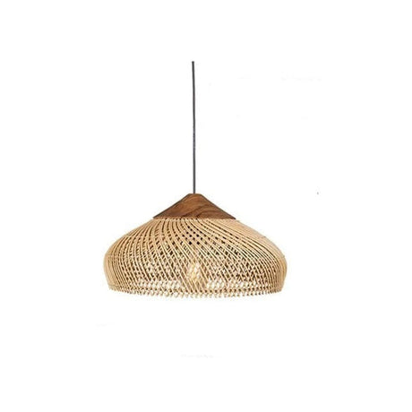 Natural wicker flat dome shade photographed against white