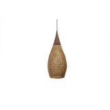 Coffee beige wicker teardrop shade photographed against white