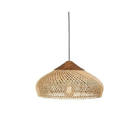 Natural wicker wide dome shade photographed against white