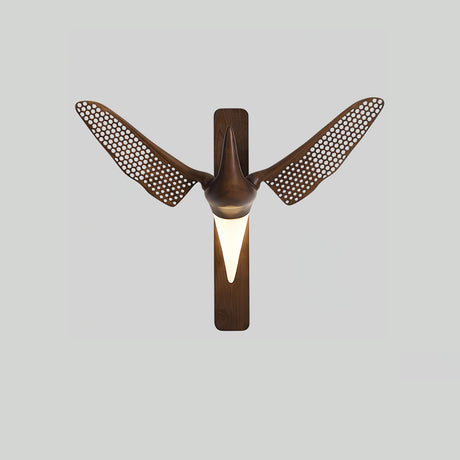 The walnut version seen from the front, wings raised either side