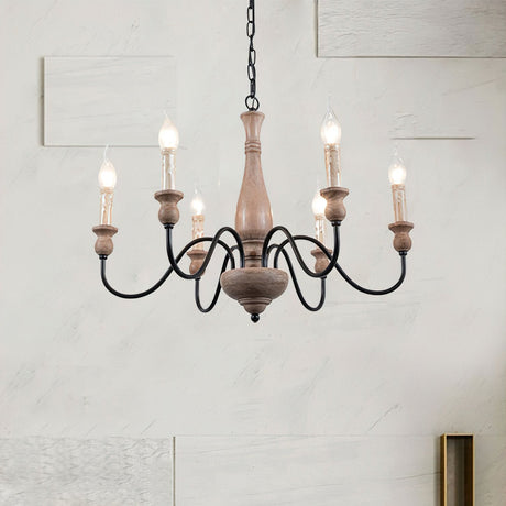 Rustic chandelier with a wood shade