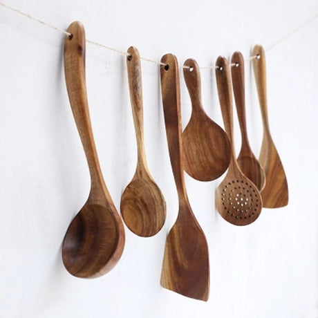 Teak Kitchen Utensils Finished With Mineral Oil And Beeswax - OpalDwell