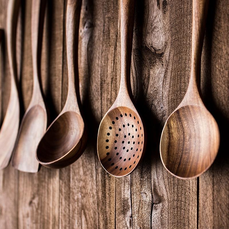 Hearthwood 7-Piece Teak Utensil Set With Natural Finish - OpalDwell