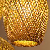 The crossed bamboo strands seen close, lit from within so the weave glows