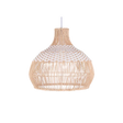 Woven rattan bell shade photographed against white