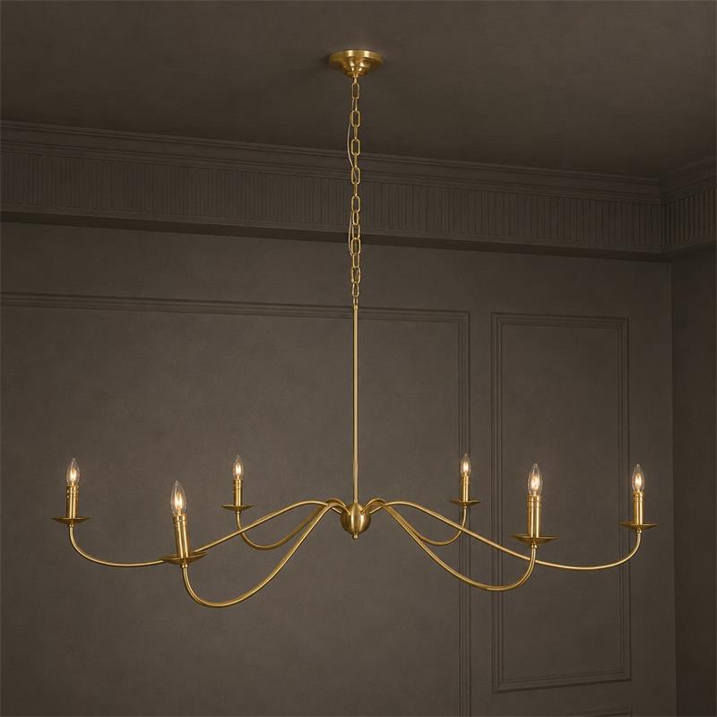 The gold version against a dark paneled wall, six candle arms lit